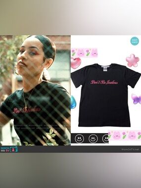 Vanna Youngstein "Don't be
Jealous" tee as worn by Maddy in Euphoria